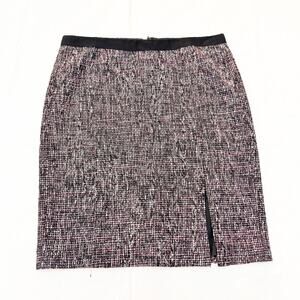 Rebecca Taylor Tweed Black/Pink Pencil Skirt Front Slit Back Zipper Size 10 MINT